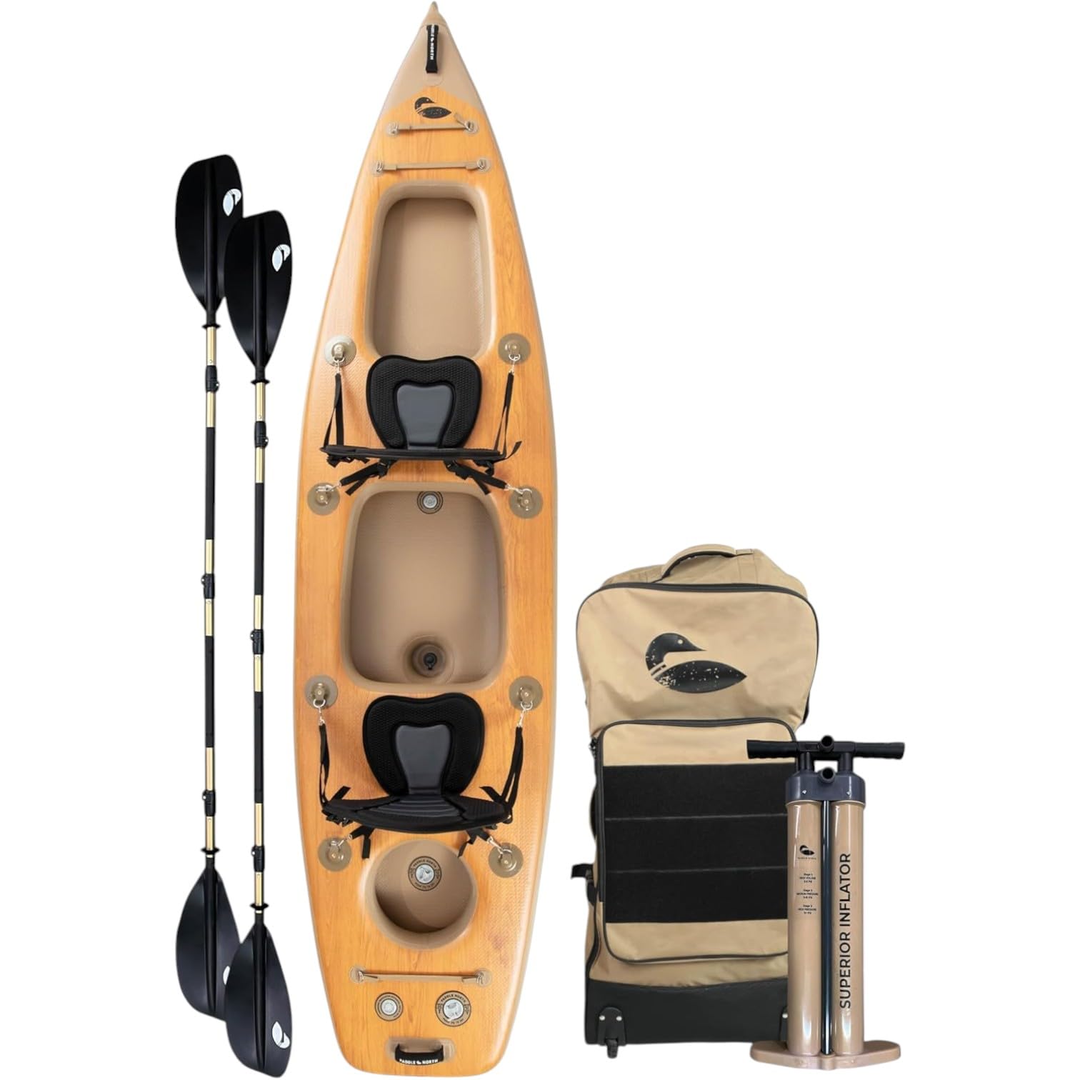 Paddle North Karve Kayak XL - 2-Person Tandem Inflatable 12 ft Kayak - Durable and Lightweight - Full Kit Included: Pump, 2 Seats, 2 Paddles, Fin, and Travel Backpack with Wheels