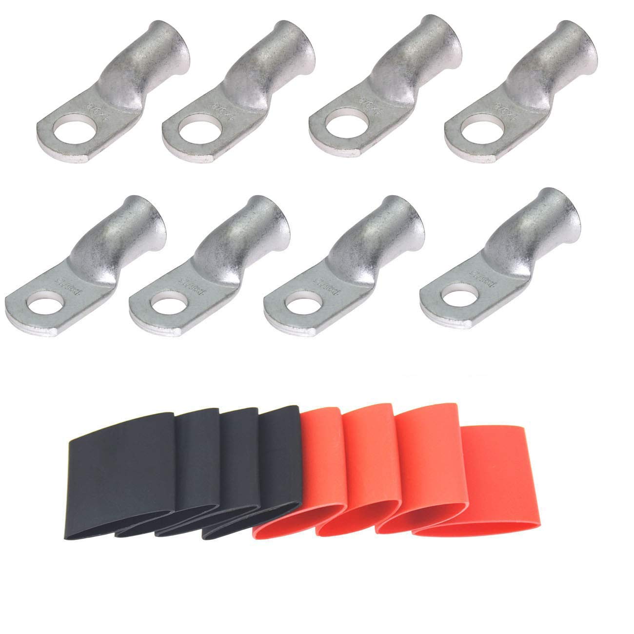 4 Pack 1 AWG 3/8 Lugs Tinned Copper Terminal Lugs & 4 Pack 1 AWG 5/16 Lugs Tinned Terminal Lugs & 8 Pieces Ratio 3:1 Waterproof Double Wall Heat-Shrinkable Tube