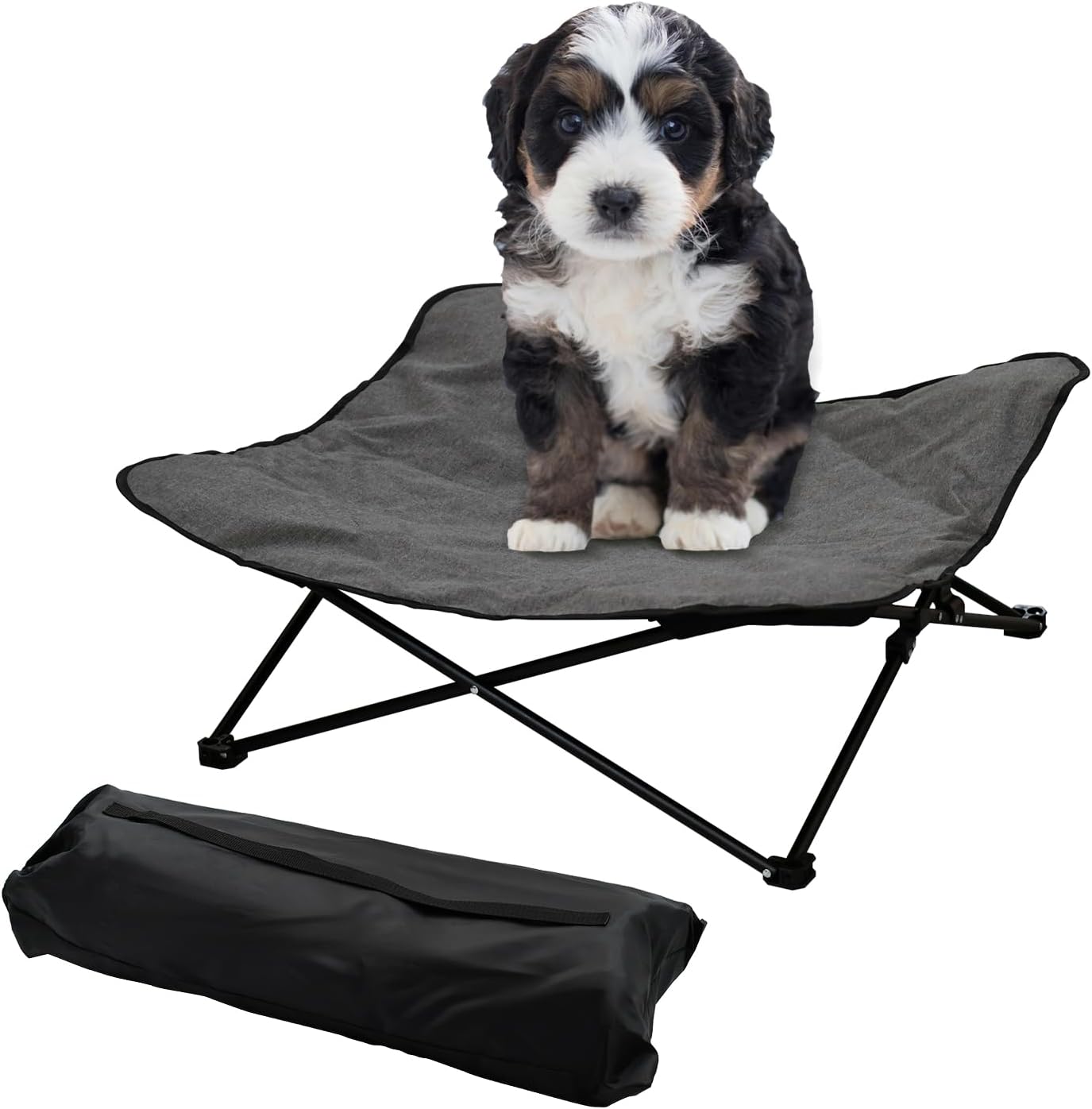 Elevated Dog Bed, Portable Raised Pet Cot for Outdoor and Indoor Folding Dog Cot Bed with Comfortable Padded Filling Carrying Bag Included Pet Raised Travel Lounger for Camping Traveling (28x28x8inch) Small Grey