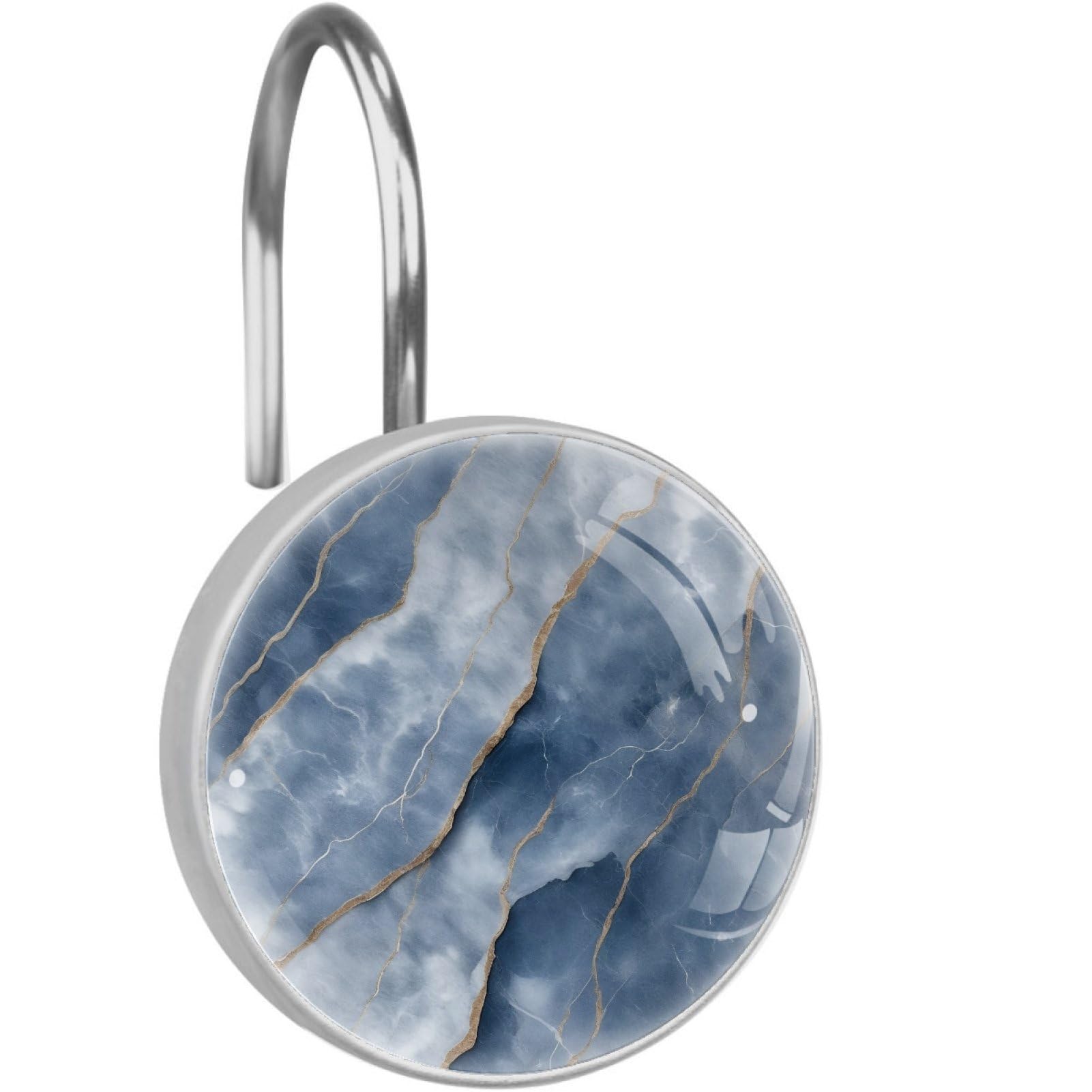 VAPOKF Decorative Shower Curtain Hook, Blue White Marble Rustproof Stainless Steel Shower Curtain Hook for Bathroom, Shower Curtain Hangers for Shower Rod