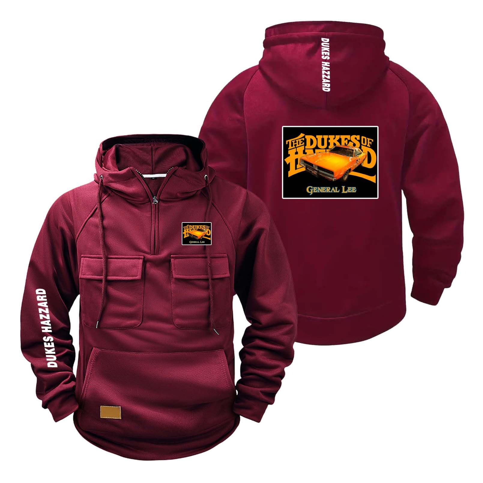 FBWZSAG Mens Long Sleeve Hoodies for D.u.ke.s G.en.eral L.e.e Car Printing Jackets Half Zip Tops Hoody Activewear Active Coats Hooded Sweatshirt Plain Outwear-JHSe||x_l