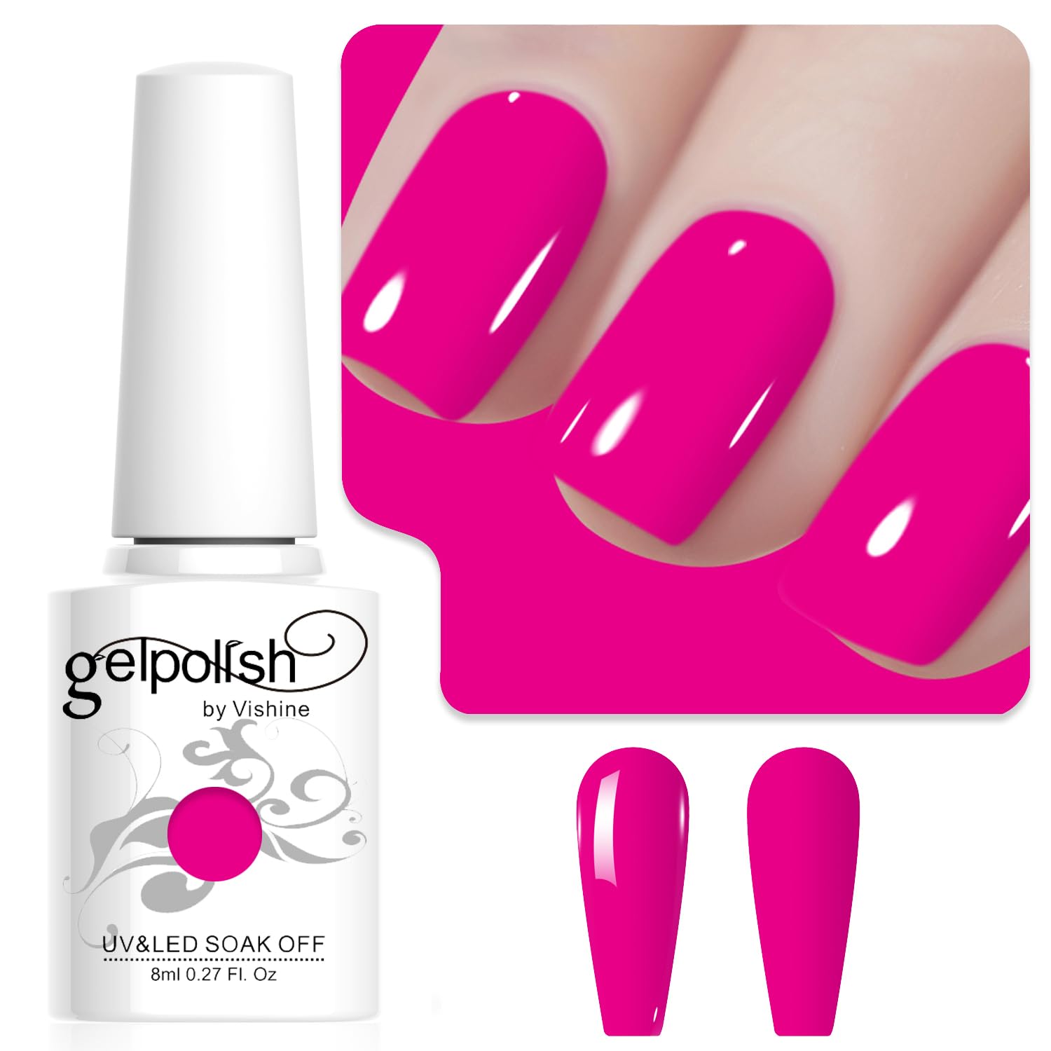 Vishine 8 ml Smalto Soak Off UV LED Gel Polish Rosa Fluo Nail Art Manicure DIY L256