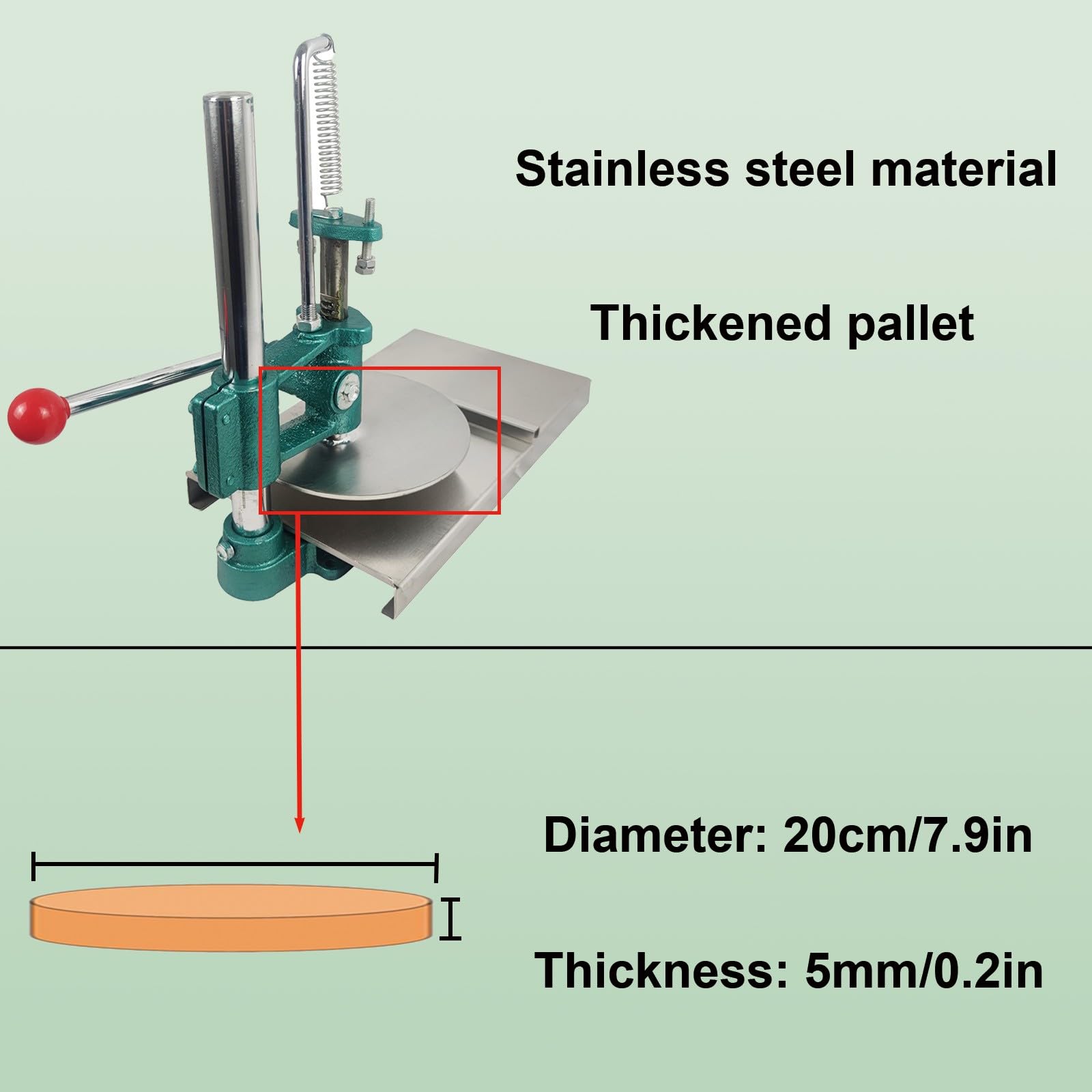 BEILOCKERY Manual Pizza Dough Press Machine, 7.9inch Stainless Steel Pizza Crust Press, 0.2