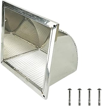 8 Inch Wall Vent Cover 304 Stainless Steel Dryer Vent Cover, Windproof Half-Wrap Square Duct Vent 12 x 12 Exterior Wall Vent, Vent Hood Wall Outdoor with Screen Mesh, 4 Screws Included