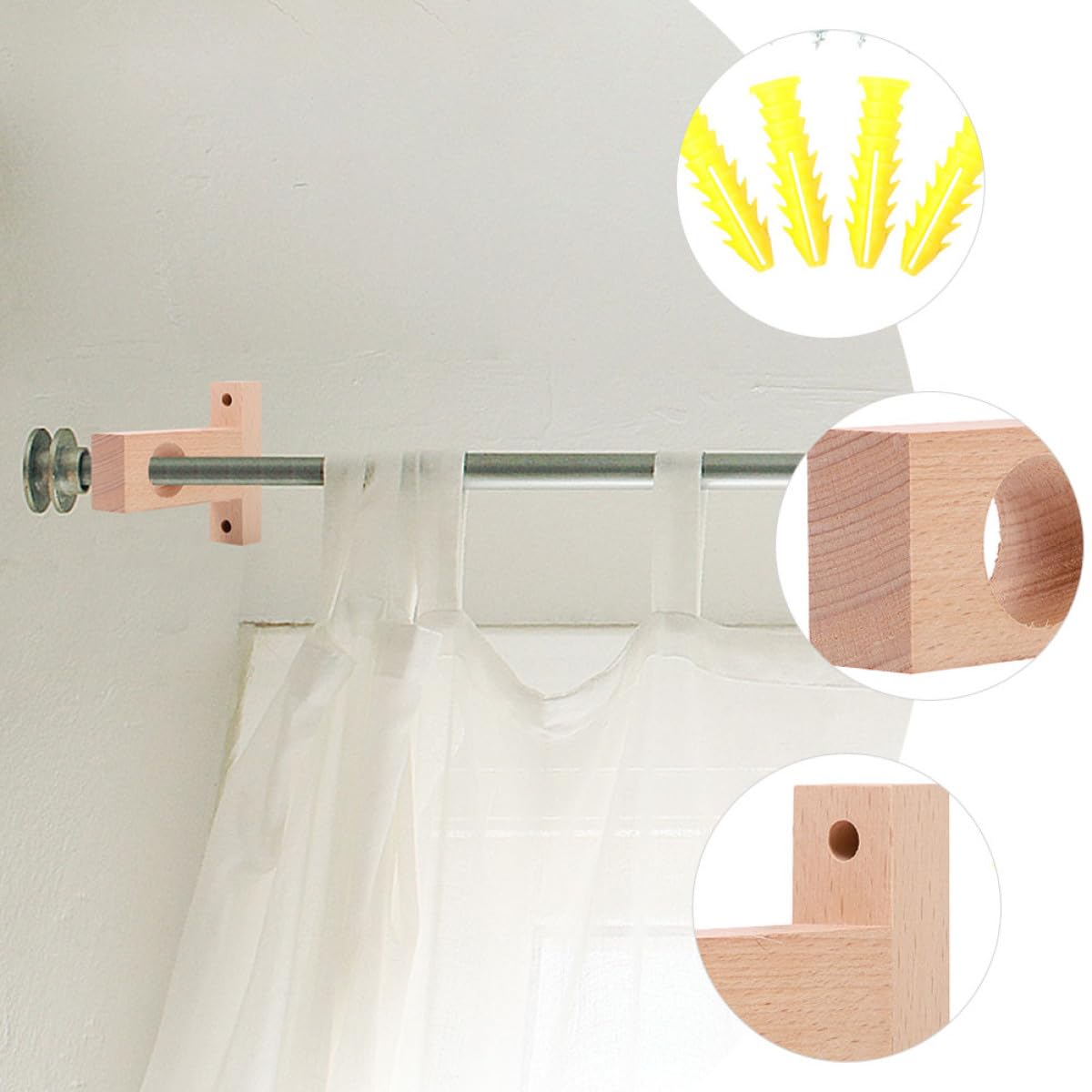 BESTYASH Supporti 4 Pezzi Bastoni Legno per per Tende Beige