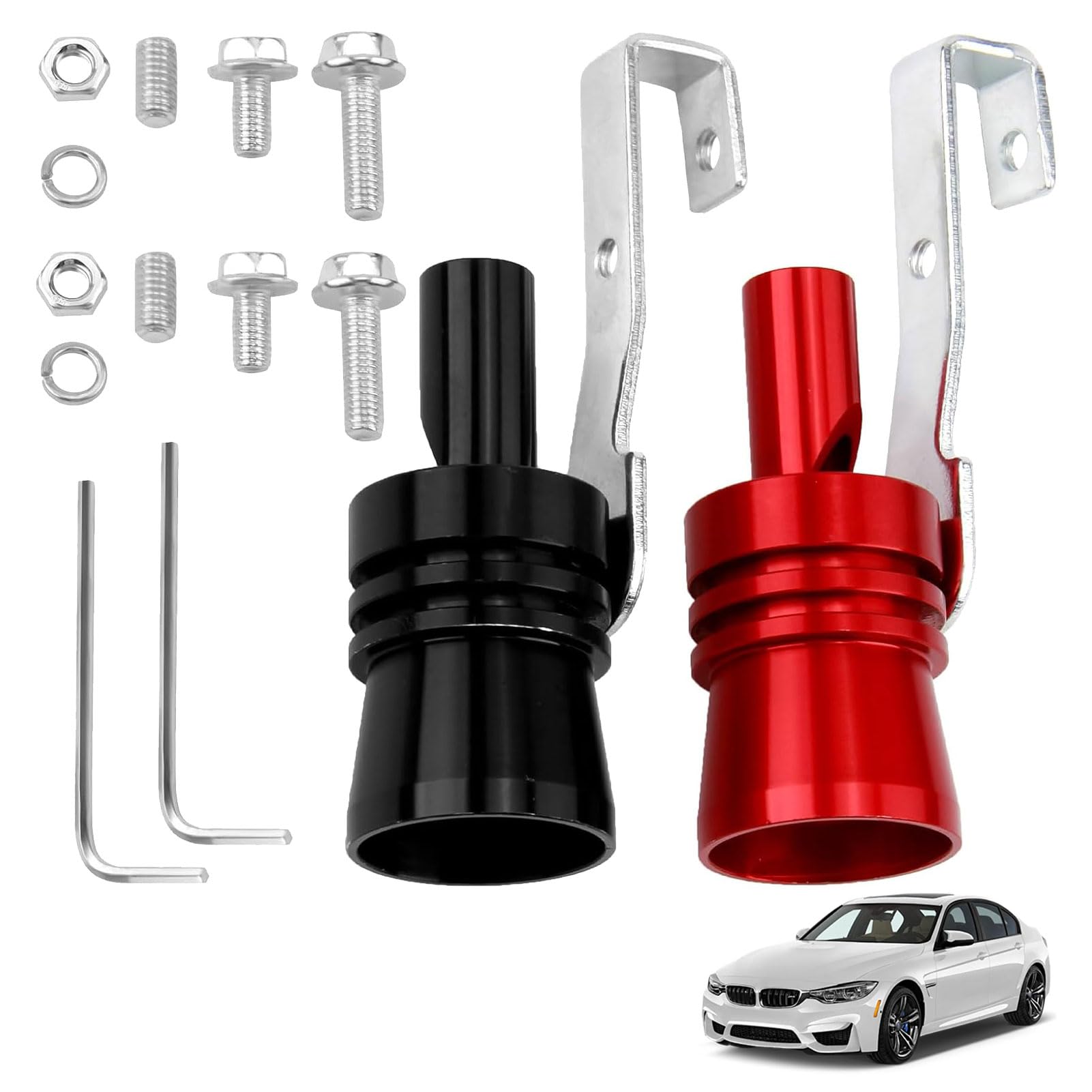2 Stück Auspuff Sound Booster,Sound Booster,Aluminiumlegierung Auto Turbo,Soundgenerator Auto,Turbo Sound Simulator Pfeife,Autos Endrohr Schalldämpfer Für Automobile Auf Alle Modelle Rot Schwarz