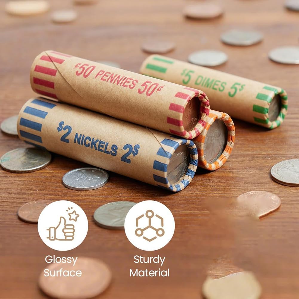 Hochleistungsvorformte Münzverpackungen, 512 Stcs Rolls-Papier-Münzen-Röhrchen-Bank Fits Quartier, Pennies, Nickel, Groschen
