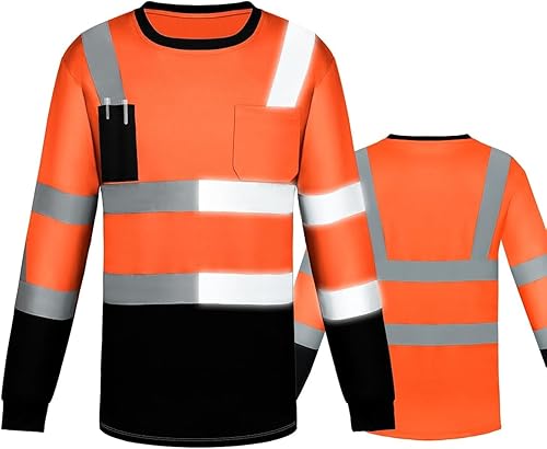Miniatura 1 de PYOTROS Camisa de alta visibilidad, camisas de manga larga de alta visibilidad para hombres y mujeres, camiseta reflectante de construcción