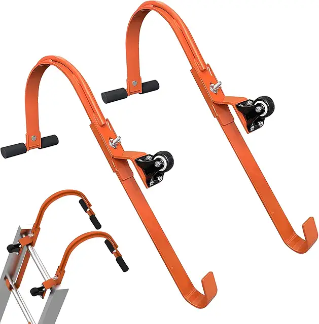 Universal Roof Ladder Hook Kit with Wheel - 2PCS, 500 lbs Capacity (Orange)