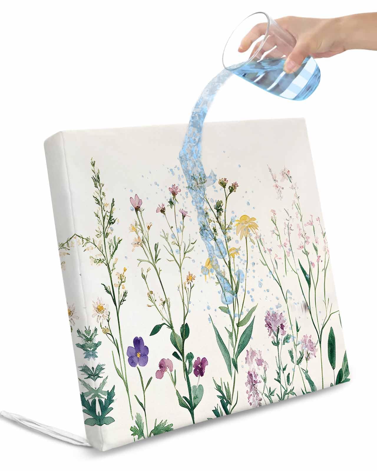 2 Pack Farmhouse Botanical Floral Waterproof Cushion Covers with Ties, Outdoor Patio Chaise Lounge Chair Seat Cushion Slip Covers Replacement(Only Cover) Spring Flowers Vintage 20