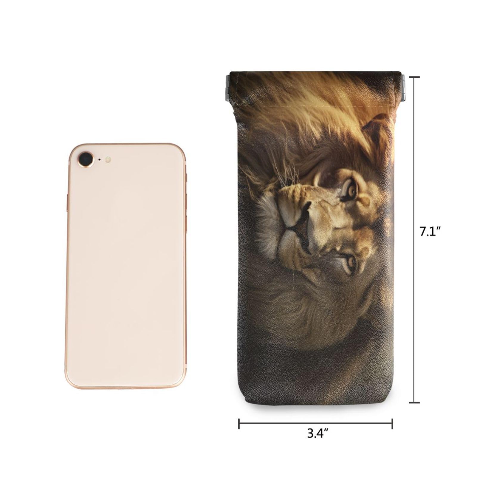 FLildon Wild Lion Eyeglasses Pouch Squeeze Top Sunglasses Case Soft PU Leather Eyeglass Bag for Men Women