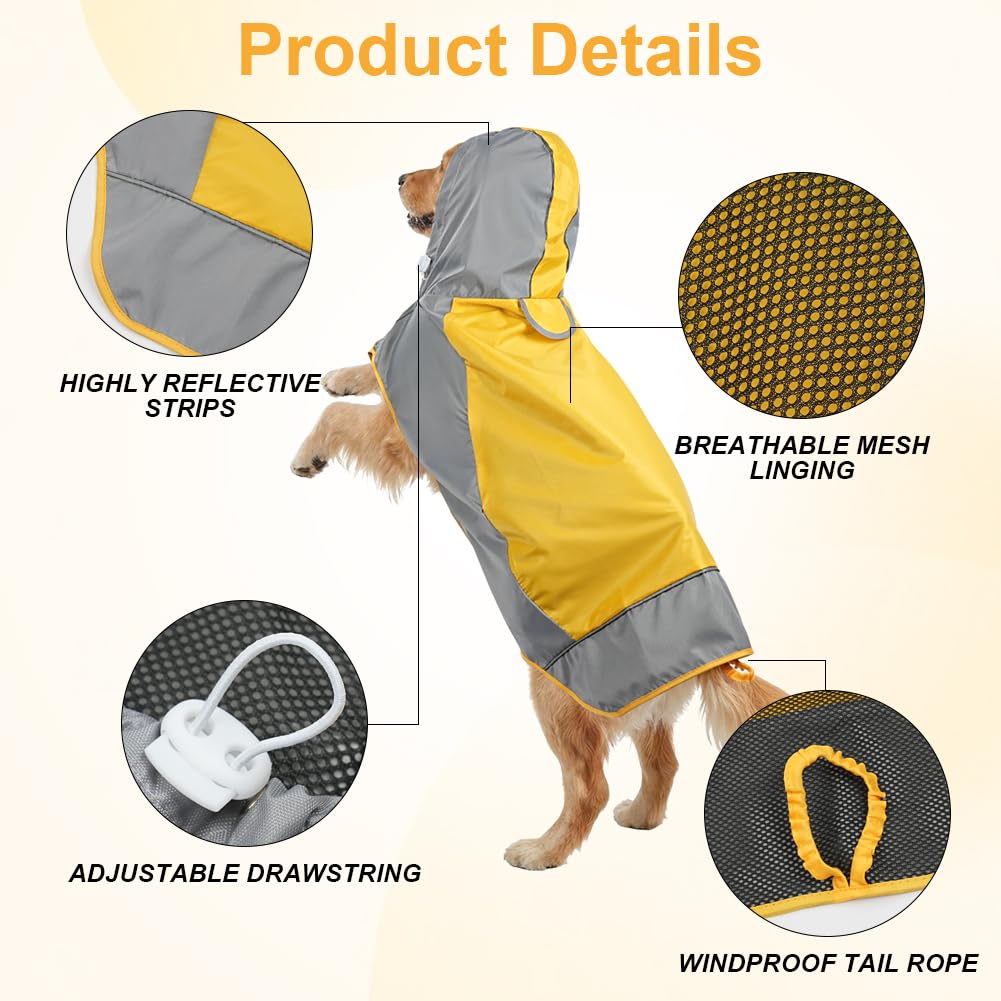 AOOWU Imperméable Chien, imperméable pour Chien étanche avec Bandes réfléchissantes, Manteau de Pluie imperméable pour Chien, Veste de Pluie réglable pour Chiens de Petite, Moyenne et Grande Taille