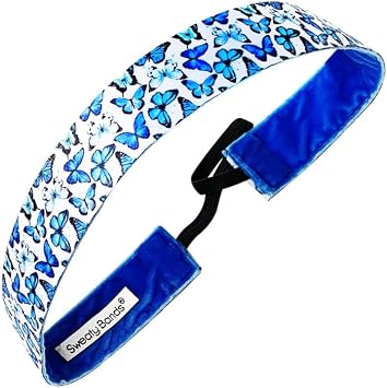 Sweaty Bands Butterflies, Velvet Lined, Exercise Headband - Time to Fly | Fitness Performance Headband For All Day. It will not slip .