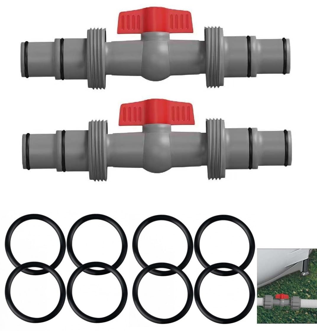 Pool Zubehör Schlauchverbinder, Pool Absperrhahn 32mm auf 38mm, Pool Schlauchadapter Absperrhahn Absperrventil Kugelhahn Ventile für Schlauch Ø 32/38mm für Oberirdische Pool (2, Gray)