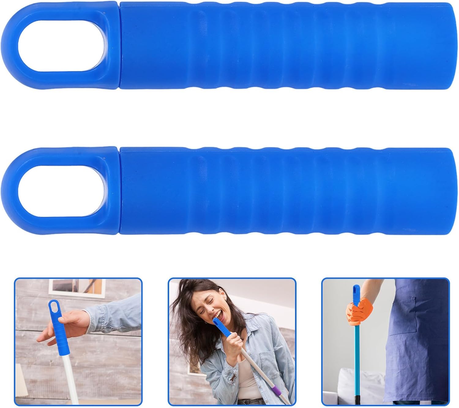 5pcs Mop Handle Replacement Grips with End Caps, Sturdy Plastic Broom and Dustpan Handle Grip Set for Floor Cleaning and Sweeping, Blue, Suitable for Household and Commercial Use
