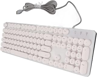 Mechanical Gaming Keyboard, 104 Keys Wired RBG Computer Keyboard, Retro Style USB Wired Ergonomic PC Keyboard (White)