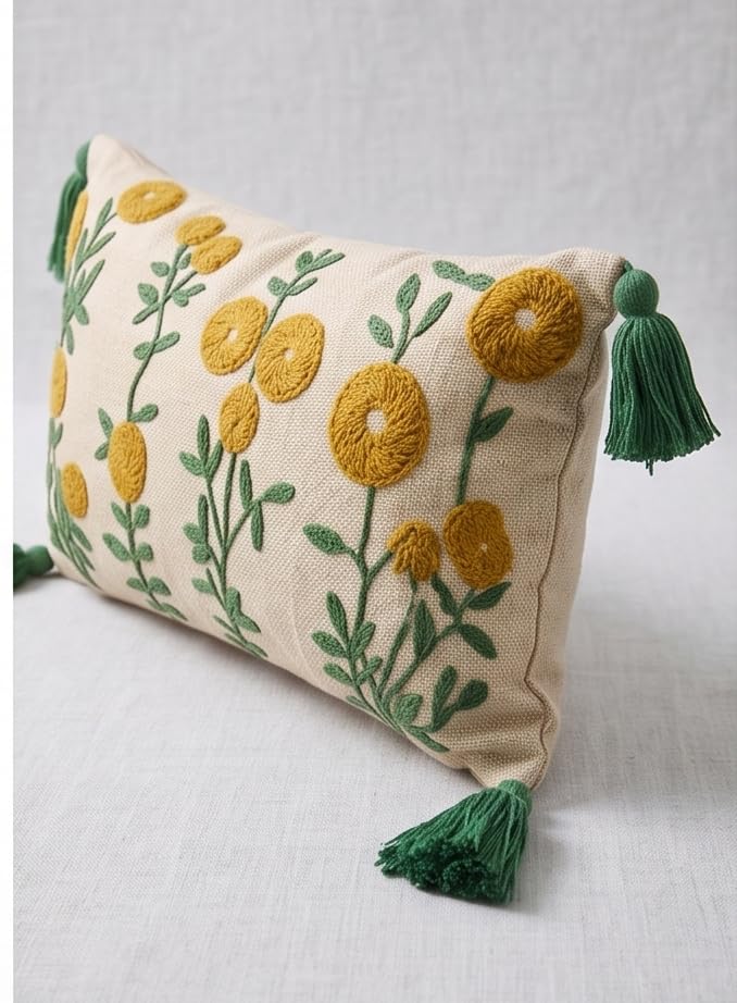 Image of Furnistitchs Boho Rectangle Cushion Cover 12x20 inches | Handmade Decorative Throw Pillow Case | Bohemian Home Decor Sofa Bed Cushion Cover Living Room Bedroom (2, Mustard Seeds, 12x20 inches)