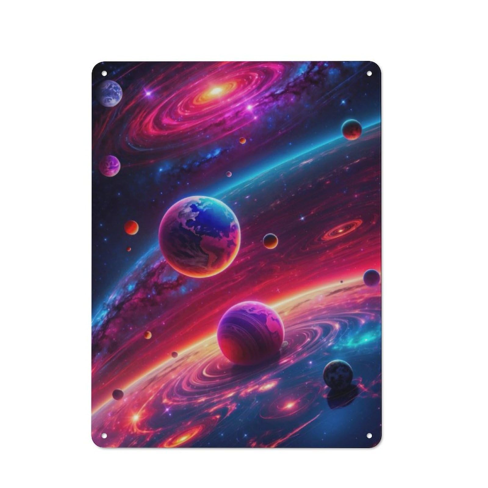 Junmoney Neon Space Planets Tin Wall Plaque 40X30cm With For Guest Room Or Hallway, For Home Office, Studio And Craft Room Walls