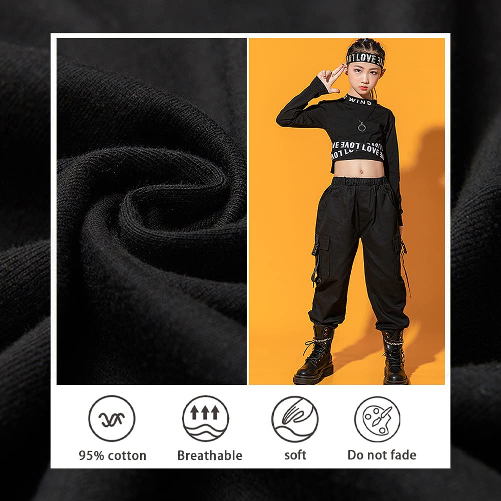 Dziewczęcy dres treningowy hip hop, 2-częściowy strój dla dzieci, strój do tańca ulicznego, top + spodnie cargo, t-shirt, spodnie do biegania, odzież do tańca, na wiosnę i lato
