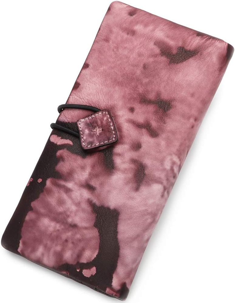 Genuine Leather Wallet for Women long Purse Slim Clutch vintage cowhide handmade Cash Card Holder Organizer (Pink)