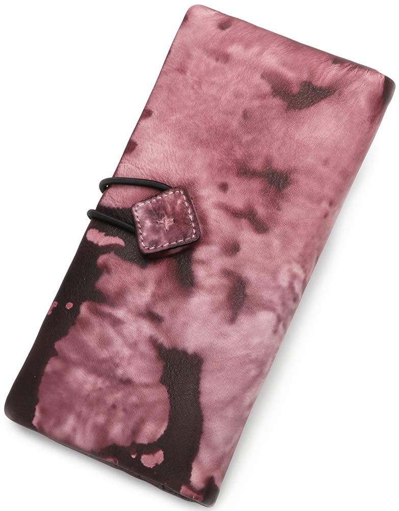 Genuine Leather Wallet for Women long Purse Slim Clutch vintage cowhide handmade Cash Card Holder Organizer (Pink)