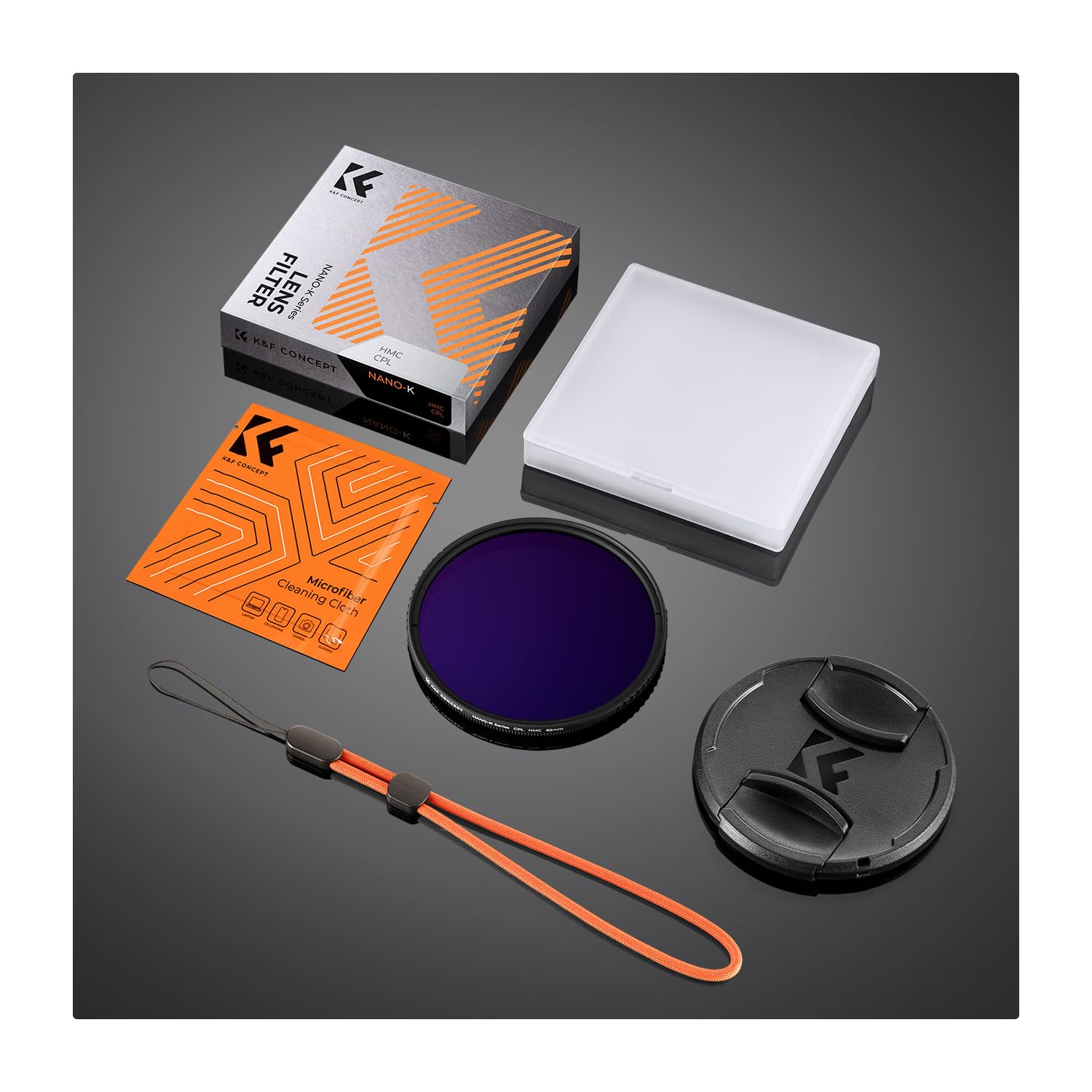 K&F CONCEPT Filtre Polarisant CPL 72mm Circulaire + Bouchon d'Objectif + Chiffons de Nettoyage en Microfibre + Élastique Multi-Couches pour Appareil Photo-K Série