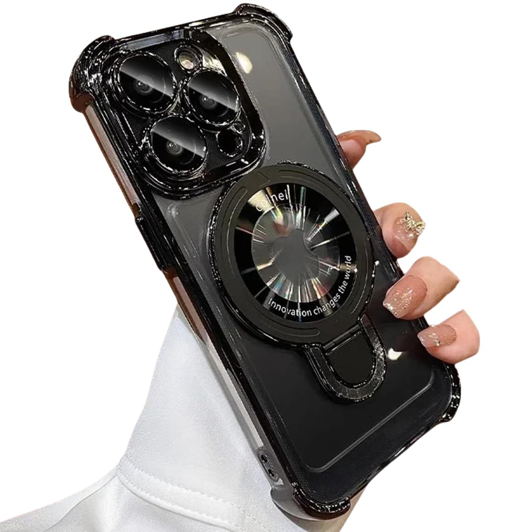 Support magnetique antichoc iPhone 14 coque transparente avec support noir - 7