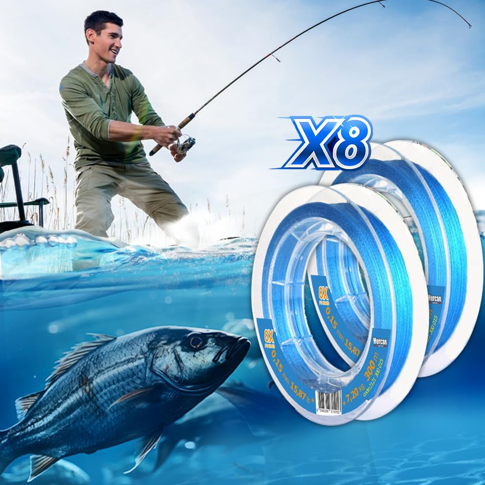 Braided Fishing Line PE Braided Platinum X8 Thread 300m - Blue Fishing Line - Suitable for Freshwater and Saltwater - Professional Fishing (Extra Large, 0,28 mm 36,56 lb 16,60 kg 300 m)
