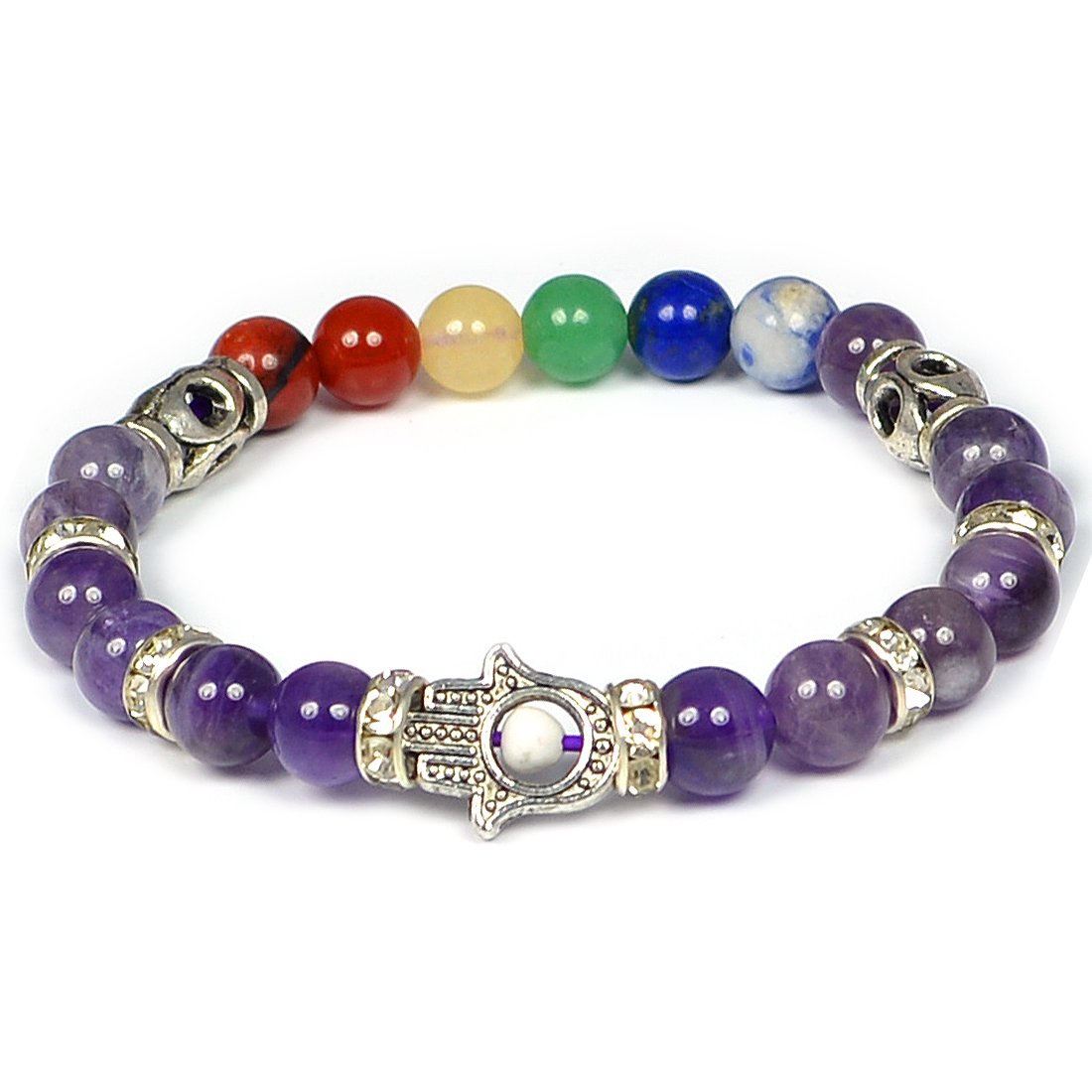 Reiki Crystal Products Amethyst Bracelet 7 Chakra Bracelet Combination Bracelet Crystal Bracelet 8 Mm Stone Bracelet With Hamsa Charm Bracelet For Unisex Adult (Color : Multi) (B07FXM9ZCK) Amazon Price History, Amazon Price Tracker
