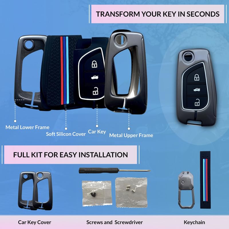 Image of NEODRIFT 'KeyShield' Car Key Cover for Toyota Corolla Altis (Shape 1, 03 Buttons) (Durable, Stylish, and 360 Protection)