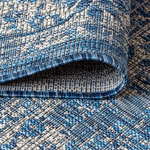 Image of JONATHAN Y Weave Floral Indoor Outdoor Area Rug 8X10 Navy /Gray, Tela Bohemian Textured for Backyard, Patio, Porch, Easy-Cleaning, High Traffic, Pet-Friendly, Non-Shedding (SMB100B-8)