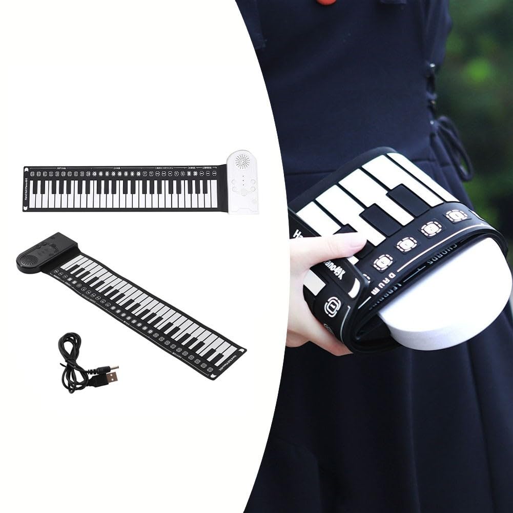 SPORTARC Tastiera elettronica arrotolabile a mano, pianoforte pieghevole e flessibile, 49 tasti, con cavo di ricarica USB, per principianti (nero)