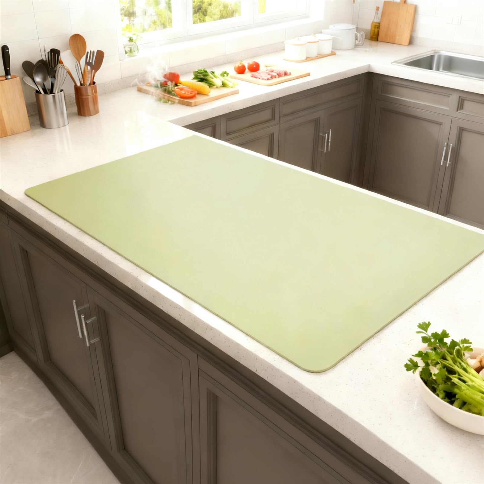 Odporna na wysoką temperaturę silikonowa mata kuchenna, antypoślizgowa podkładka na stół, zielona, 40 x 60 cm – osłona powierzchni roboczej do gotowania i pieczenia