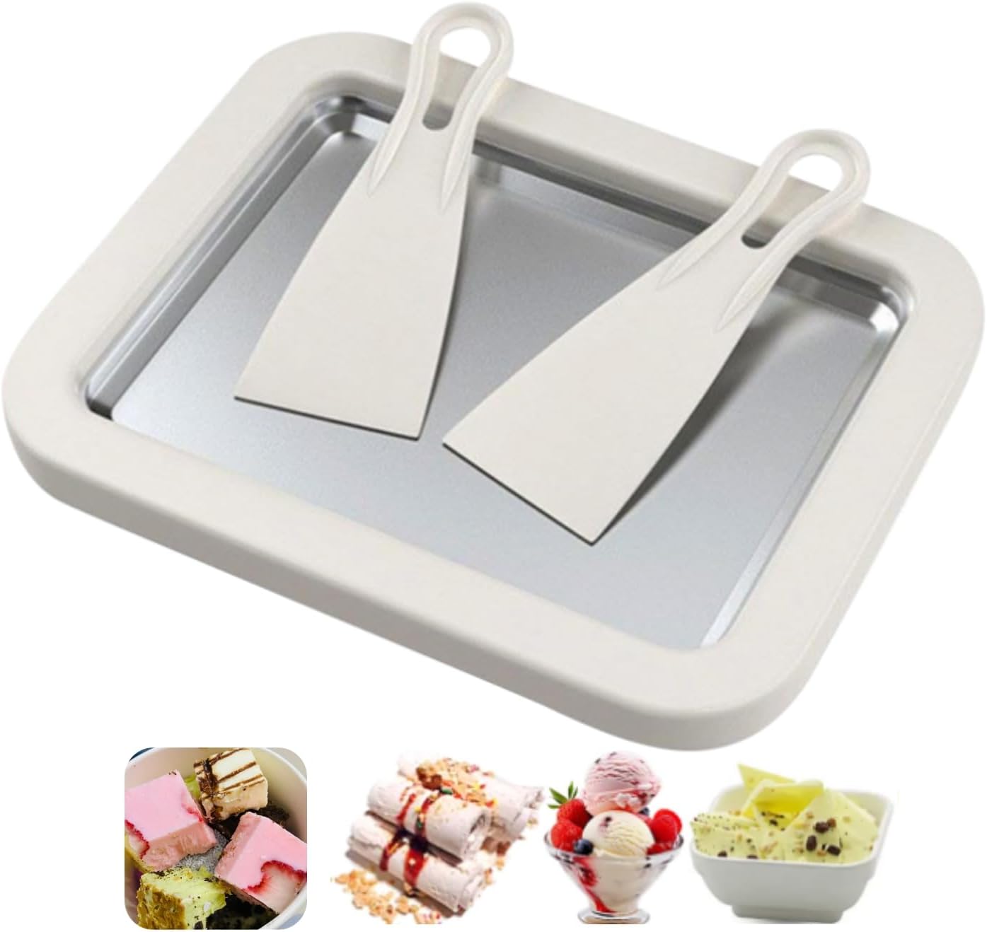 Rolled Ice Cream Maker - Freezable Red Pan with 2 Spatulas | Instant Rolling Gelato Frozen Yogurt Ice Mix Tray for Kids & Adults | Make Your Own Homemade Rolled Ice Cream