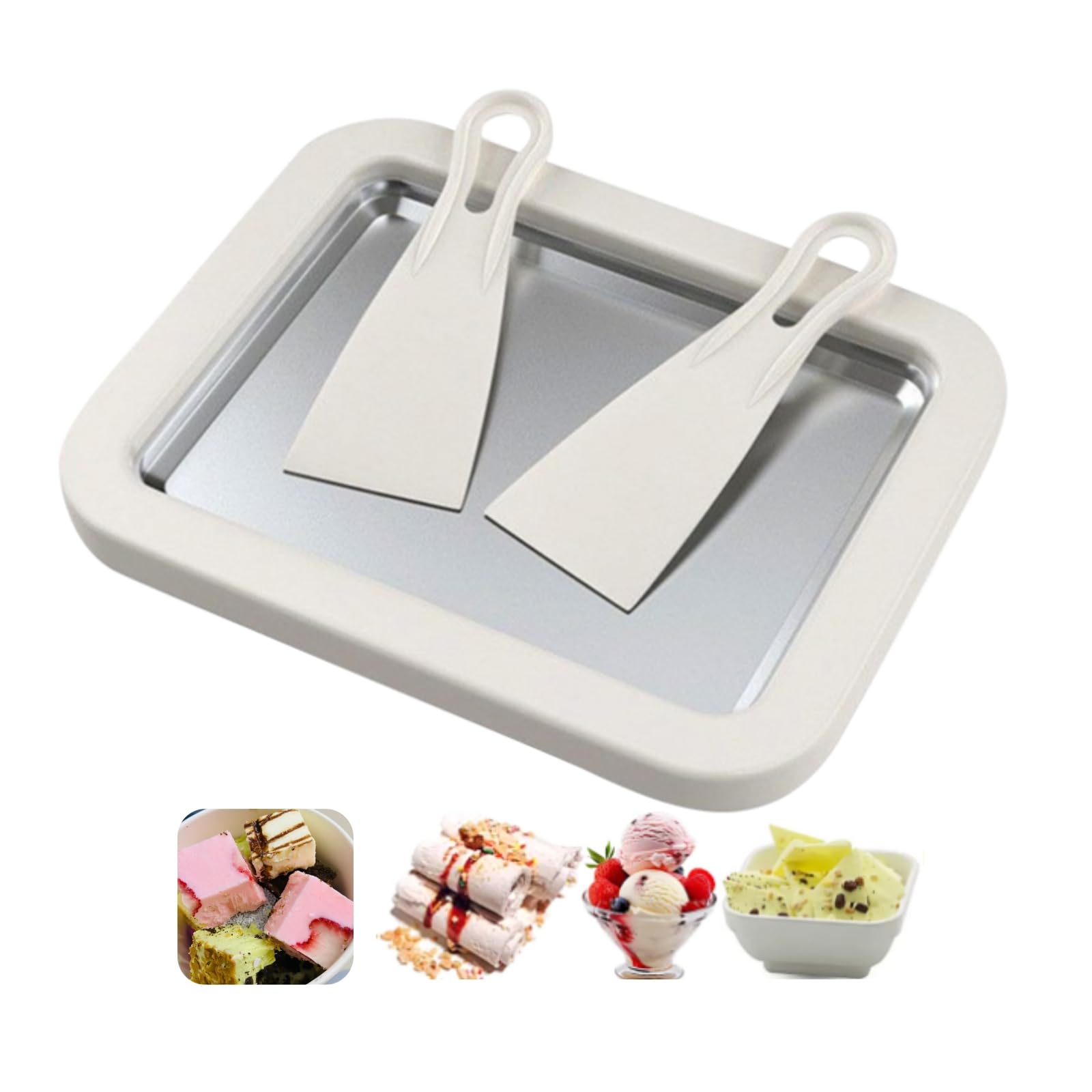 Rolled Ice Cream Maker - Freezable Red Pan with 2 Spatulas | Instant Rolling Gelato Frozen Yogurt Ice Mix Tray for Kids & Adults | Make Your Own Homemade Rolled Ice Cream