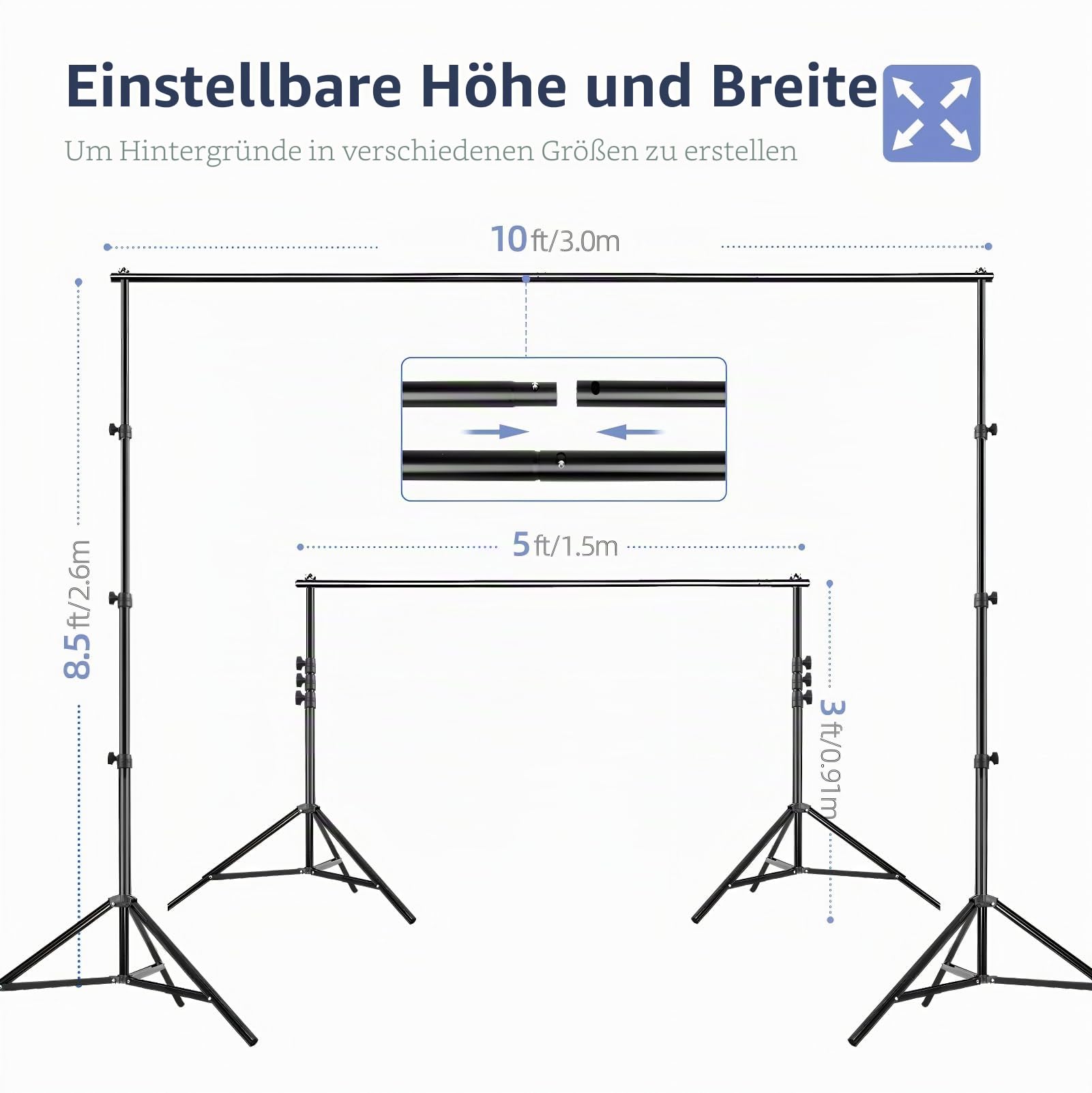 EMART Hintergrundsystem mit Stoff, 2,6×3m Professionelles Fotostudio Set | Foto Hintergrund Ständer Set mit Fotohintergrund, 4 Federklemm, Fotografie, Videoaufnahme YouTube