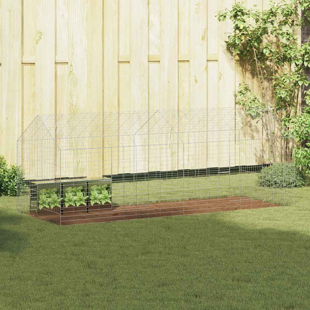 Hasenkäfig Silber 200 x 78 x 78 cm verzinkter Stahl Freigehege für Kaninchen und Kleintiere - Großer Kleintierkäfig und Hasenstall wetterfest für Garten und Terrasse