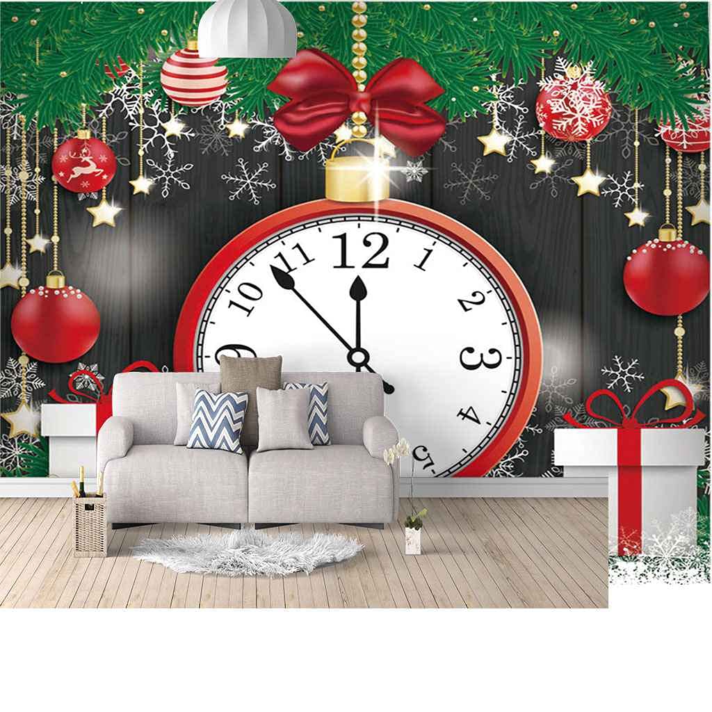 Papier Peint 3D Horloge de Noël pour Rénover un Mur de Fond TV