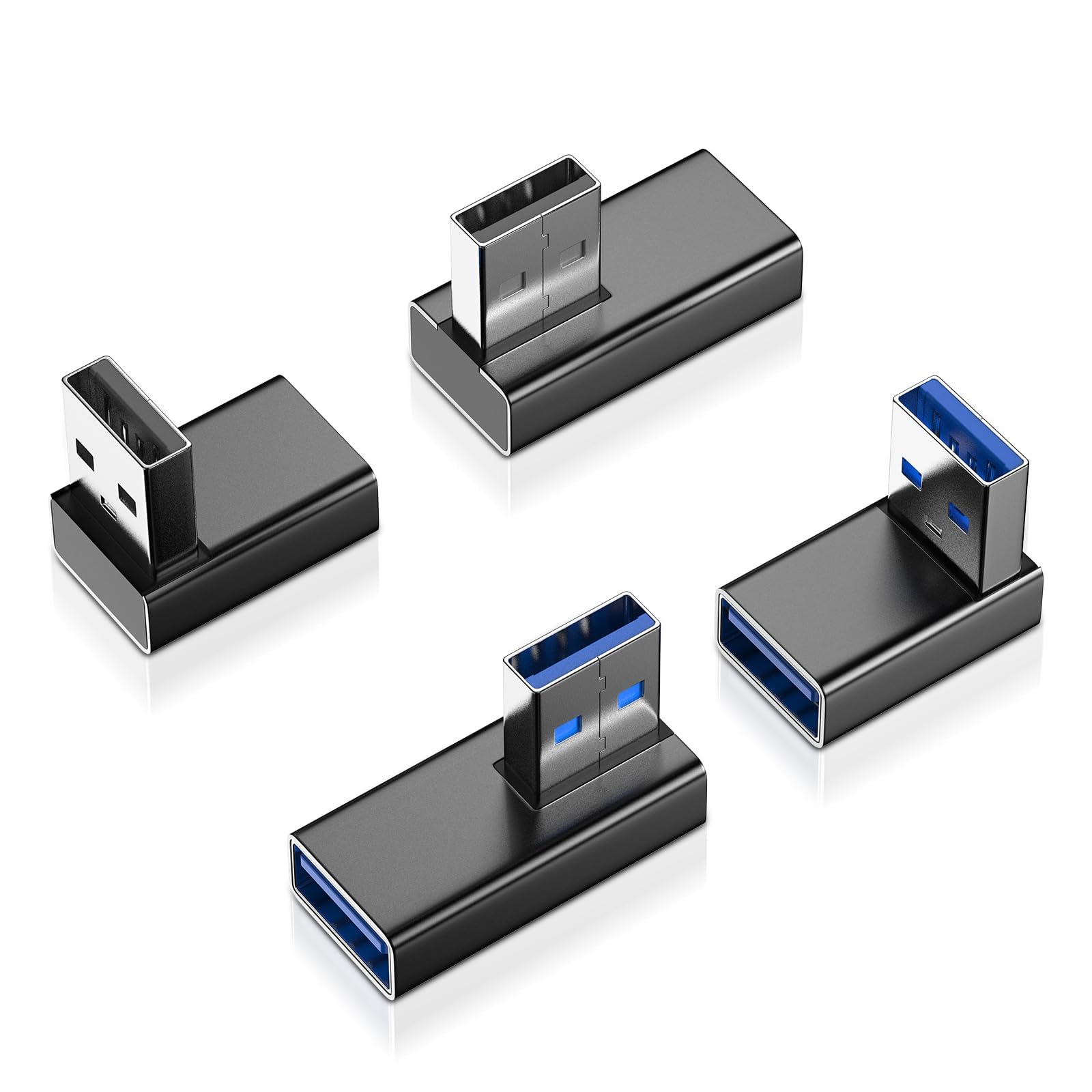 Hycago USB Winkelstecker, 4 Stück US-B 90 Grad Adapter, Winkelstecker für Datenübertragung Kompatibel mit PC, Laptop, Powerbank und die meisten USB-Geräte