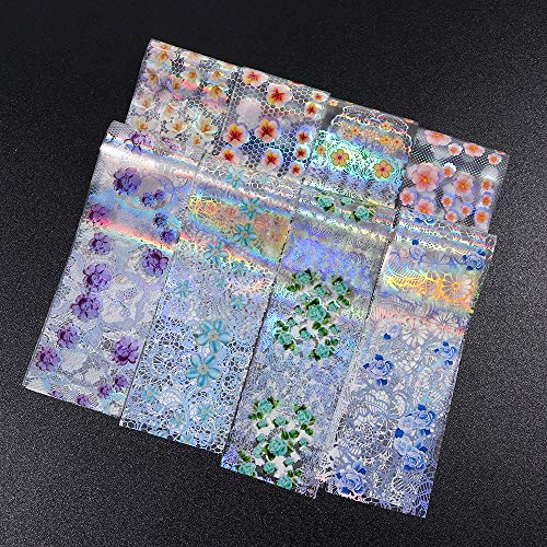 Nail Transferfolie 16 teile/satz Mix Weißer Spitze Nail art Transferfolie Holographische Blumen Designs Nagel Aufkleber… – Bild 3
