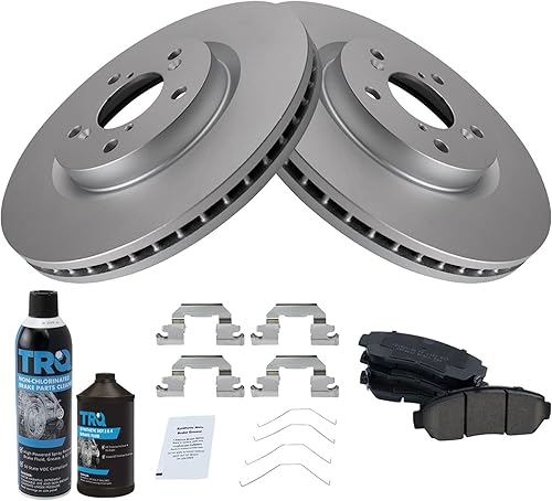 Miniatura 2 de TRQ Pastilla de freno de cerámica delantera y kit de rotor recubierto con líquidos compatibles con Honda Odyssey 11-14