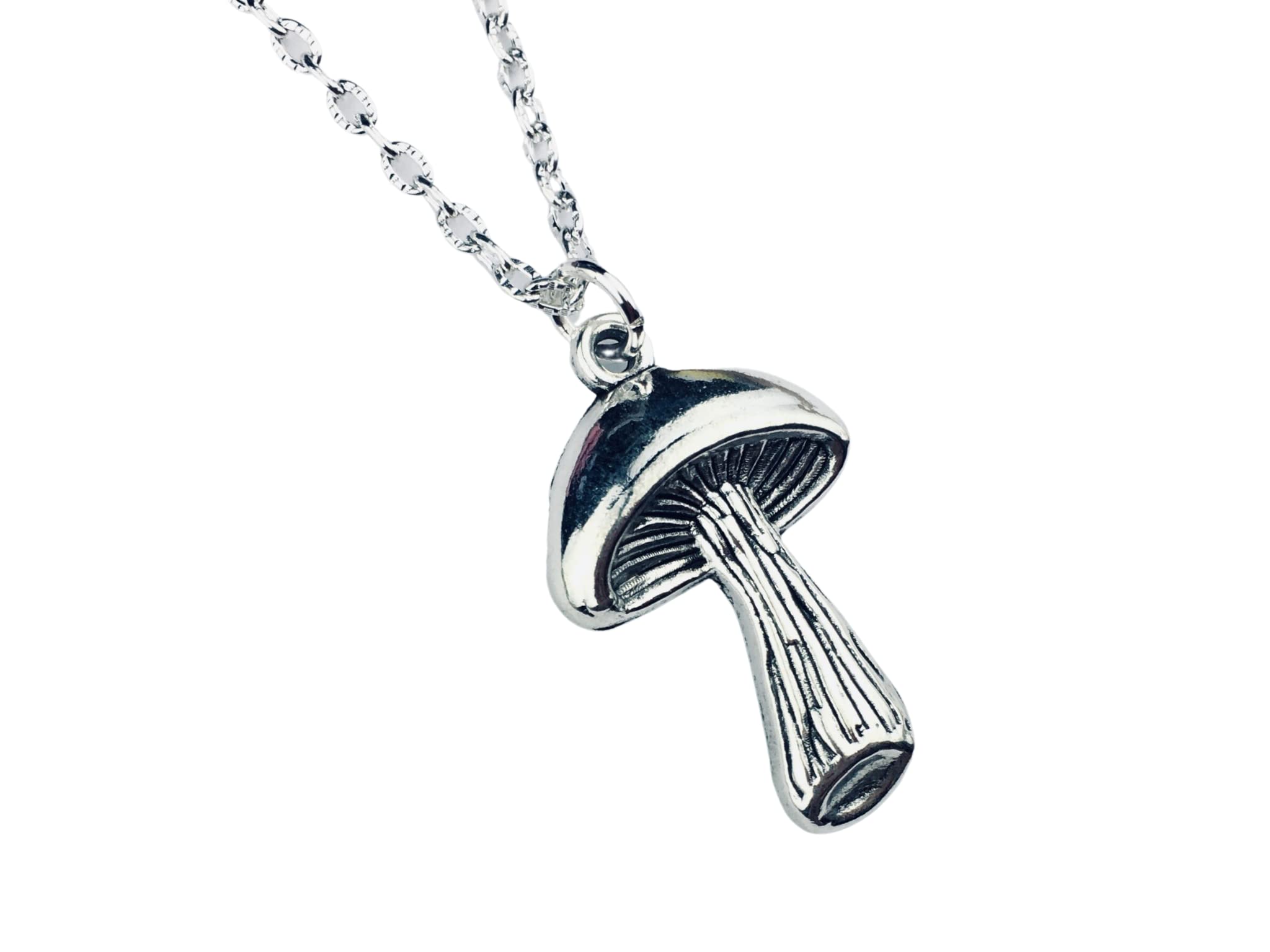 Mushroom Necklace, sterling silver or silver plated or black choker chain, botanical jewellery, Autumn forest garden gardener gift birthday gardening woods woodland toadstool nature lover