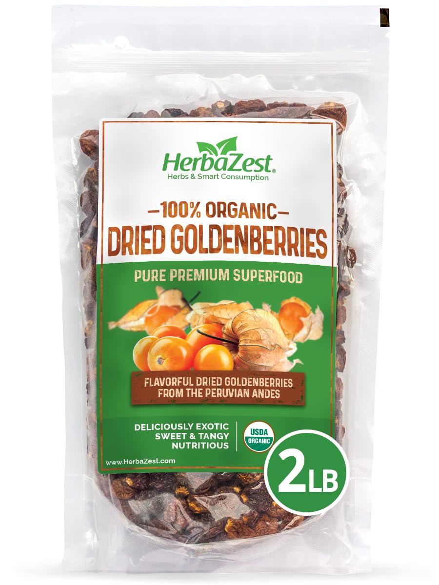 HerbaZest Goldenberries Dried Organic (32oz) – USDA Certified Organic – Vegan, Non-GMO & Gluten Free – Deliciously Exotic, Perfect for Snacks, Baked