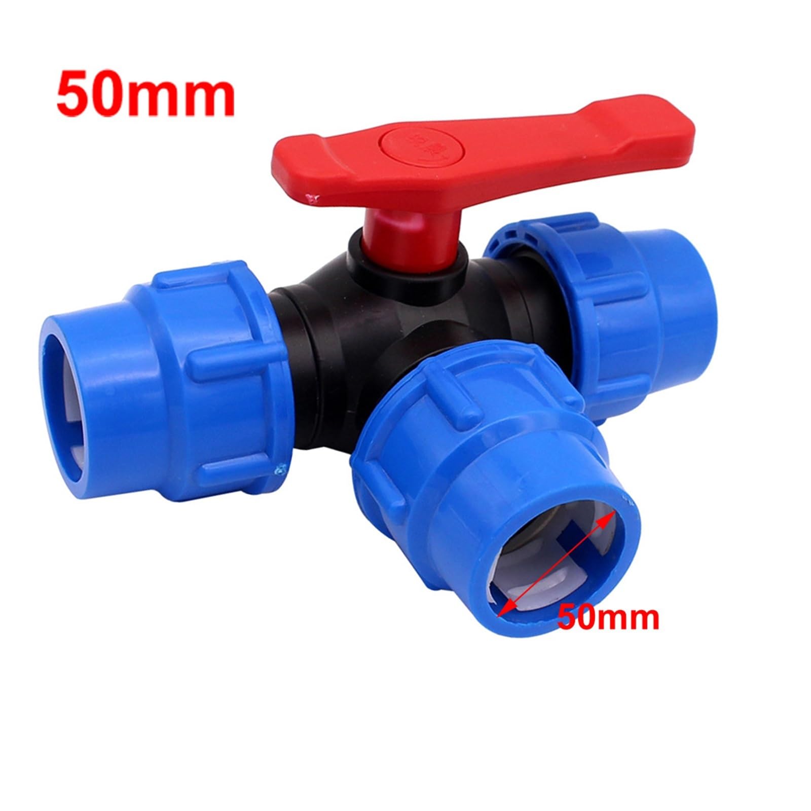 Vanne à boisseau sphérique 3 voies en PE de 25 mm, séparateur d'eau du robinet, connecteur rapide en plastique, raccords de tuyauterie d'irrigation(50mm)