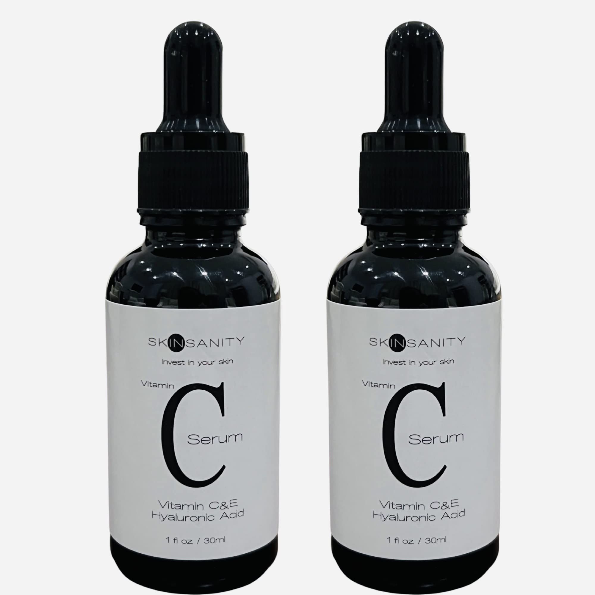 SKINSANITY VITAMIN C FACE SERUM (2 pack), with Vitamin C & E, Hyaluronic Acid and Niacinamide, Treatment for Large Pores, Acne, Dark Circles and Spots, All Skin Types