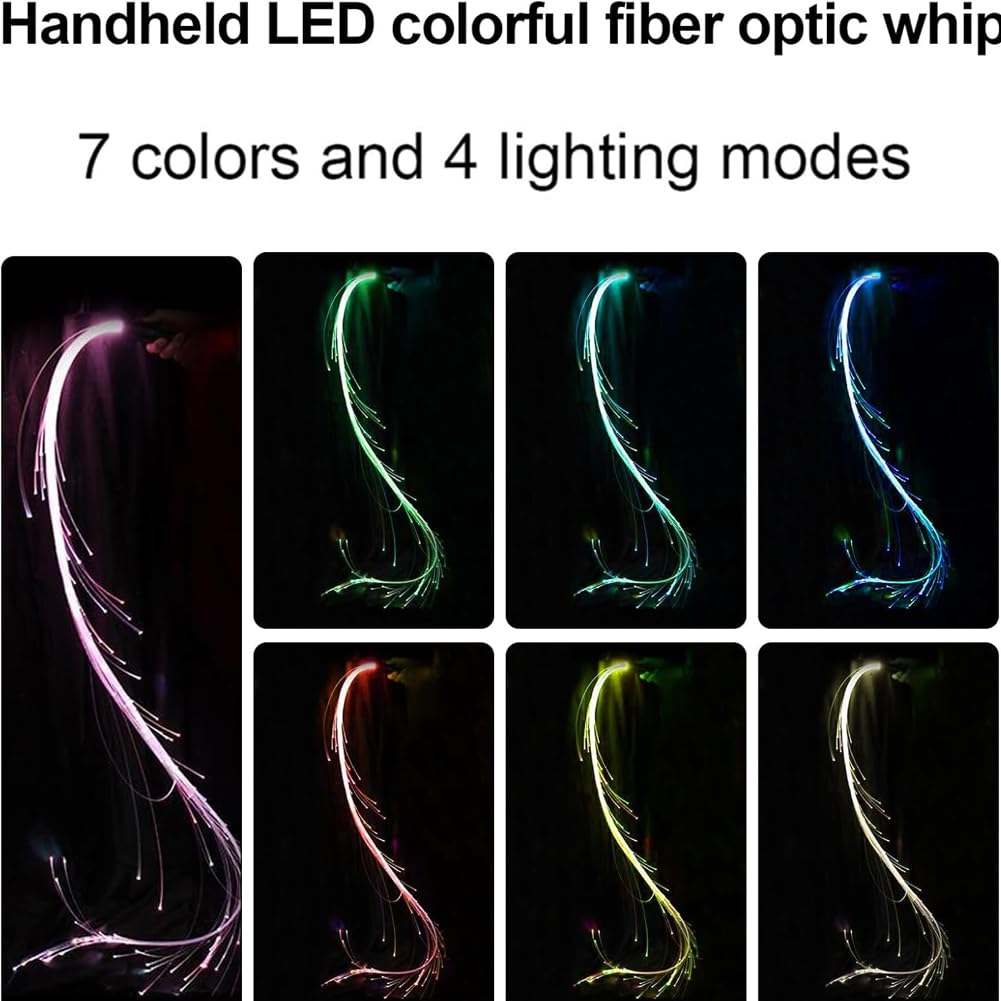 Joycabin Led Whip, Led Glass Fiber Space Whip, Bright Whip Recharge, Led Light Whip con 7 colores y 4 modos de iluminación para Carnaval, fiesta, festival de música, espectáculo de baile