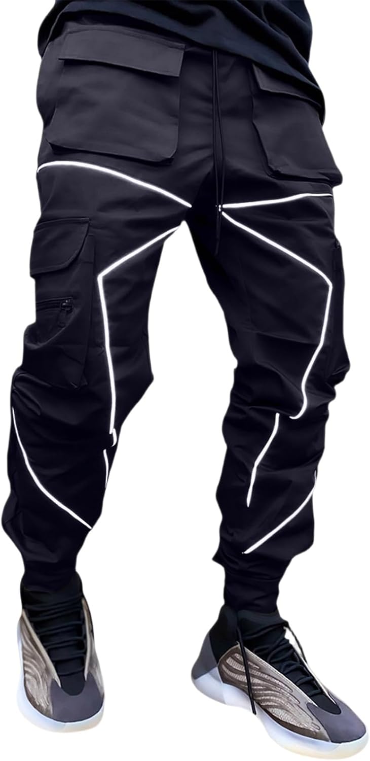 Men's Sweatpants Casual Loose Fit Cargo Pants Elastic Waist Lounge Pants Tapered Joggers with Pockets