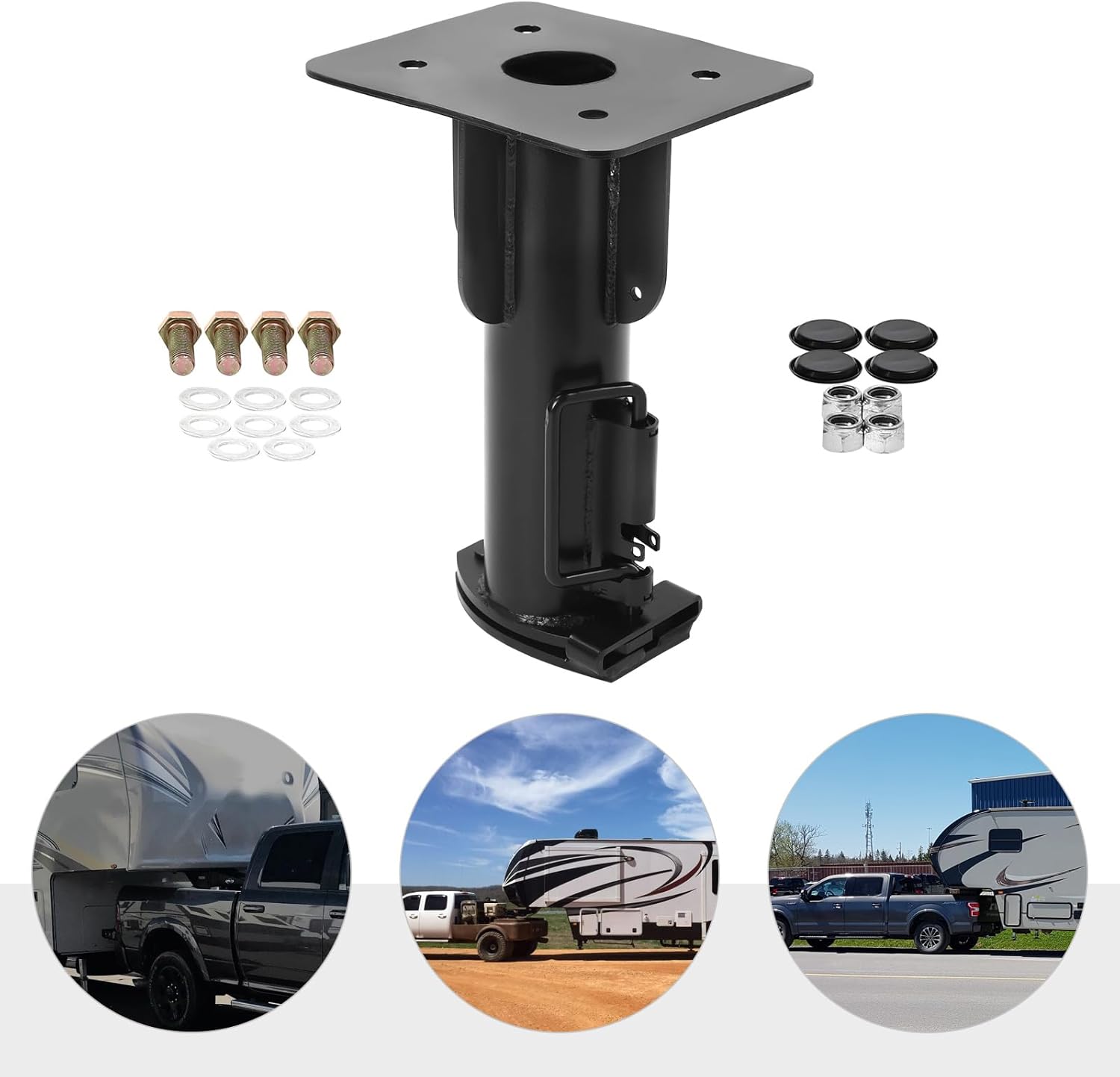17-Inch Fifth Wheel RV Adapter, Q235 Steel Construction,Adjustable Cushioned Fifth Wheel Hitch 2-5/16" Ball Pocket for RV Camper Trailer Fifth Wheel to Gooseneck Coupler Towing Adapter