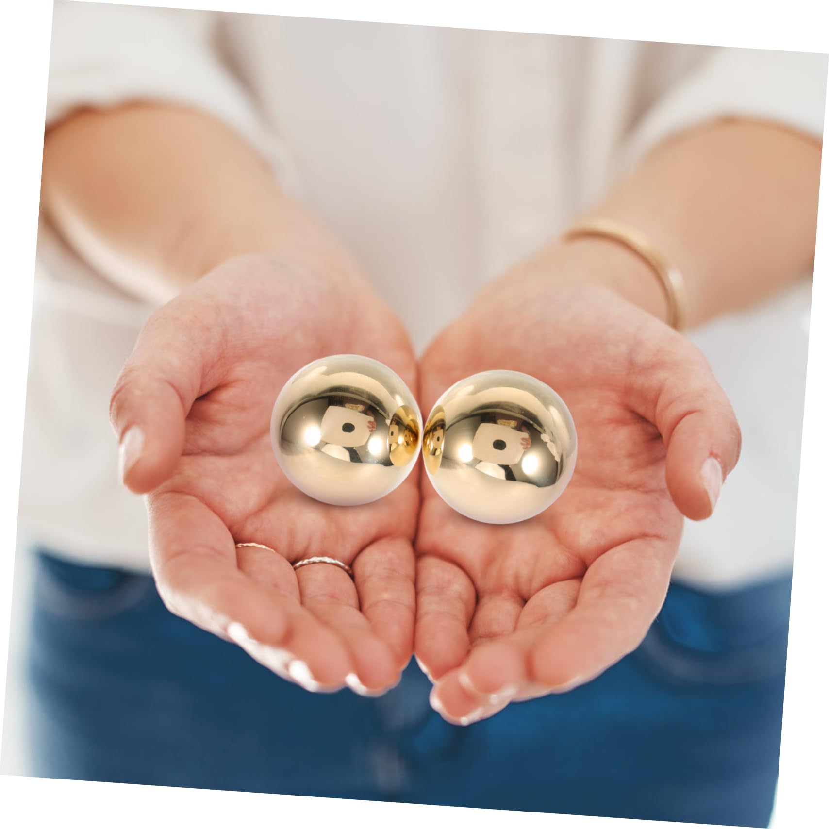 2 Bolas de Masaje de Manos de Latón Dorado, Balones de Fitness para Relajación y Decoración, Pequeñas Bolas Rodantes para Ejercicios y Bienestar