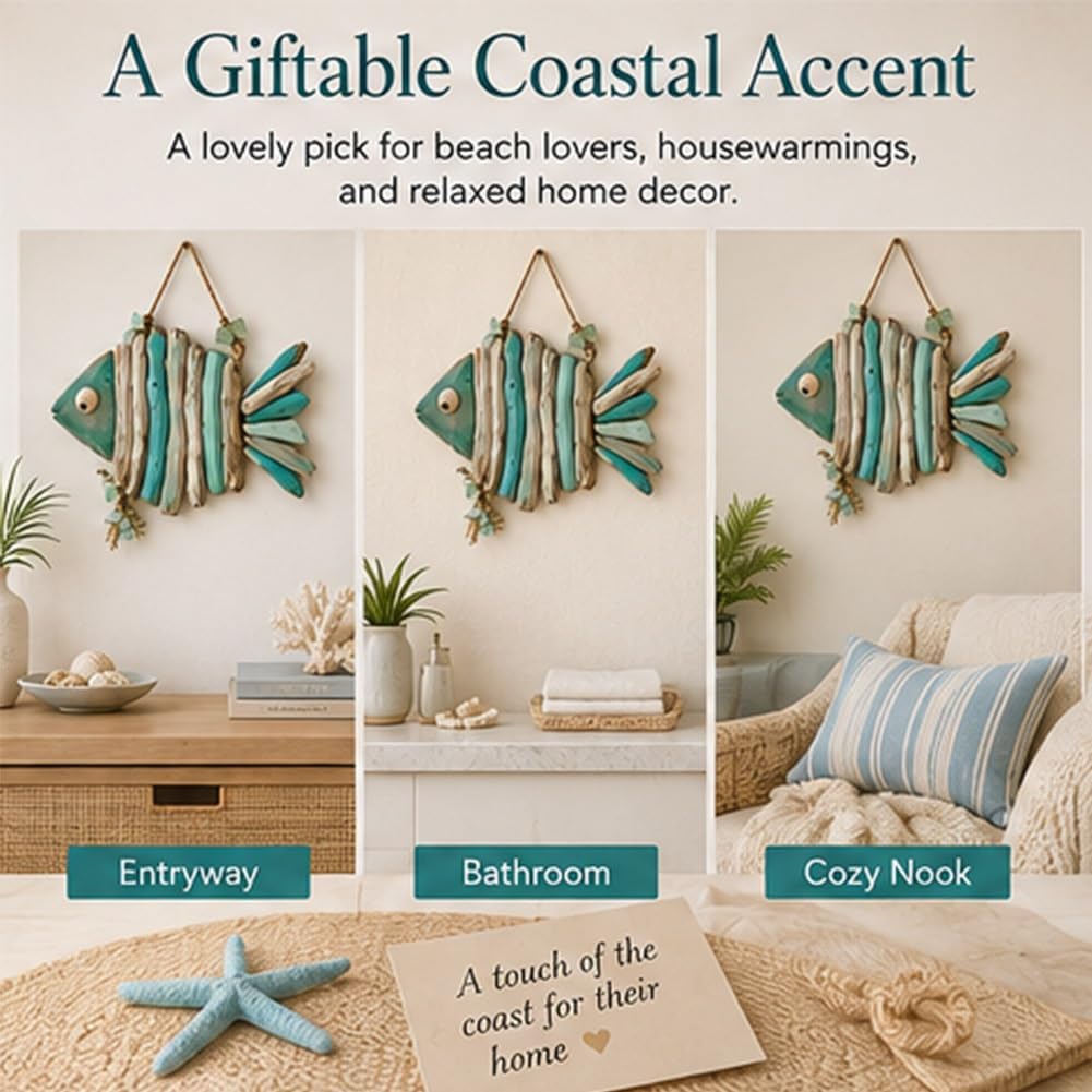 Decorazione da Parete a Forma di Pesce in Stile Costiero con Luci，A